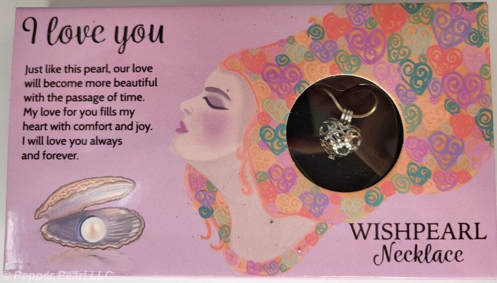 WishPearl Necklace Oyster Cage Pendant Chain Nickel Free Heart I Love You